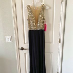 Black and champagne evening gown